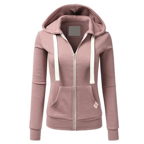 Women's Fashion Long Sleeve Jacket Drawstring Pocket Zipper  Hoodies