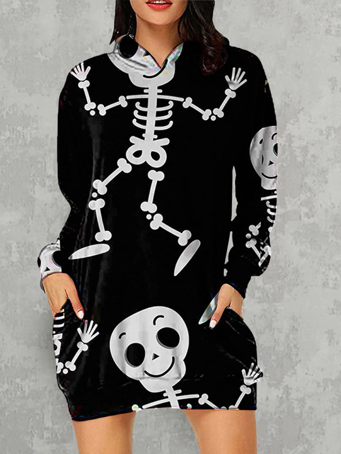 Skull 3D Printed Loose Long Sleeve Fashion Halloween Hoodies
