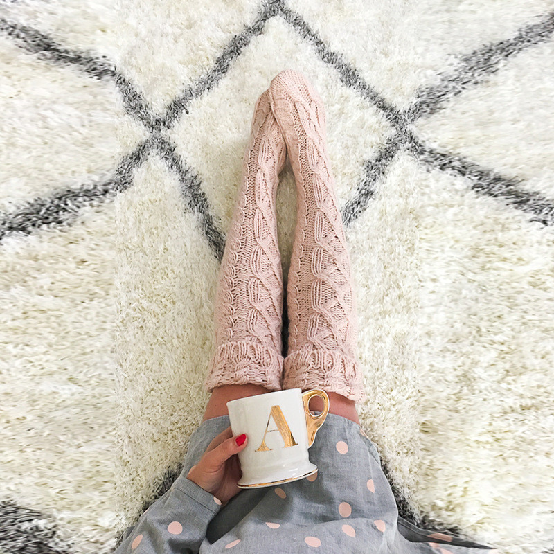 Hemp Pattern Fashion Flanged Mid-Length Knee Yarn Socks