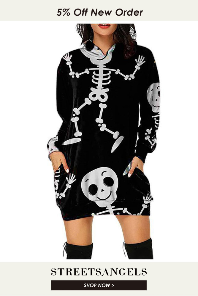 Skull 3D Printed Loose Long Sleeve Fashion Halloween Hoodies