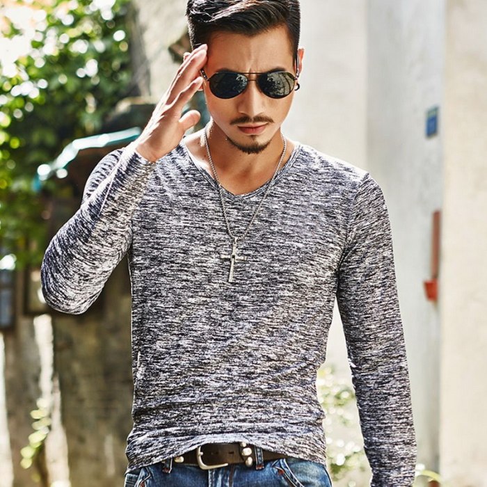 Men's Fashion Long Sleeve V-Neck Streetwear Fitness T-Shirt