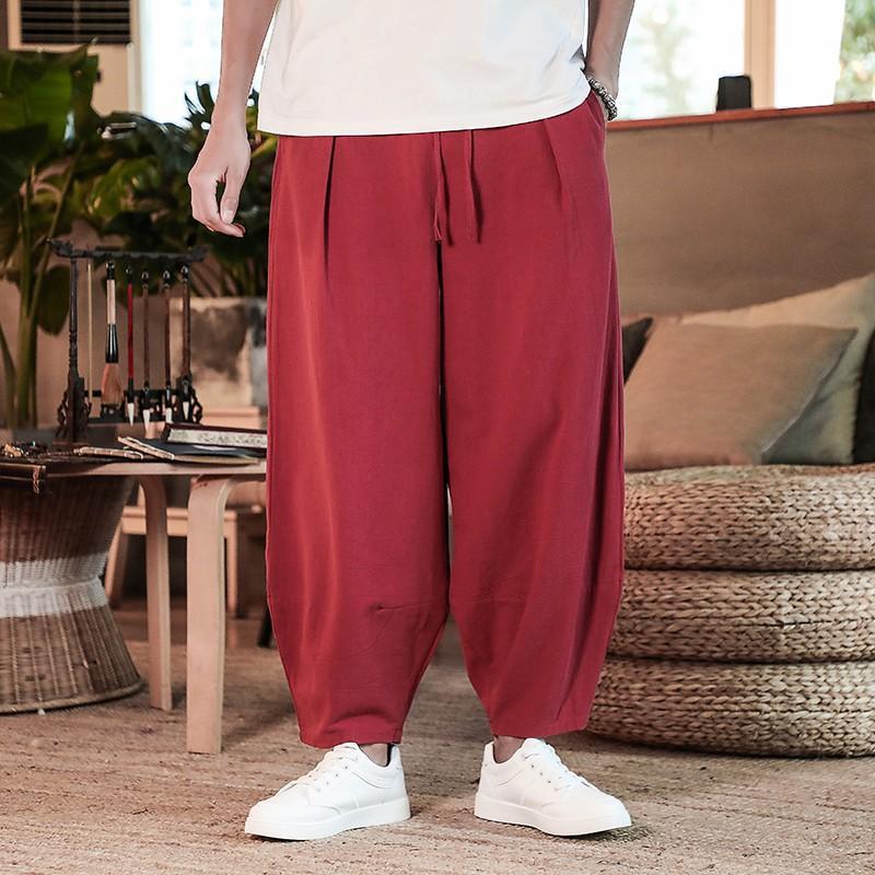 Loose Men's Cotton Linen Breathable Solid Color Fitness Street Pants