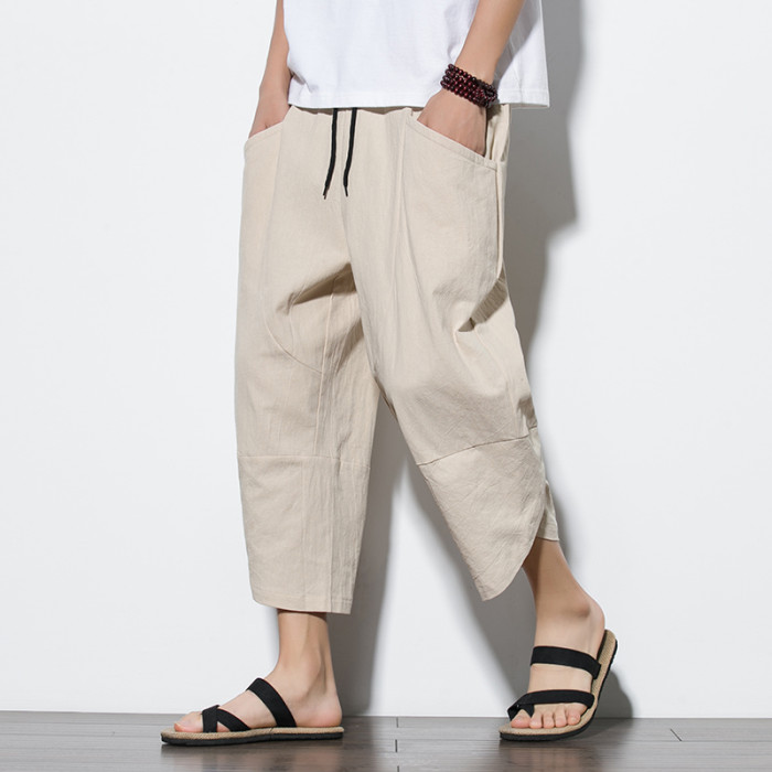 Fashion Men's Cotton Linen Breathable Beach Casual Pants