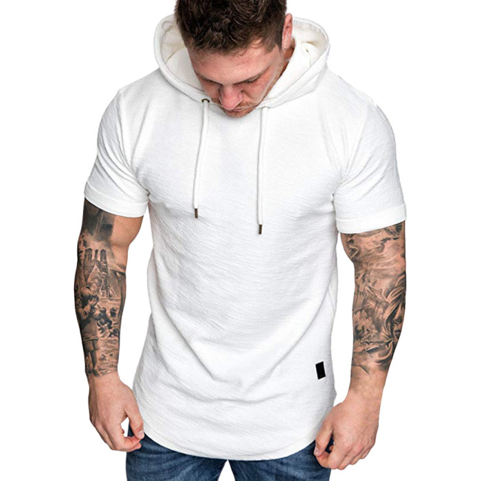 Fashion Hoodie Short Sleeve Men Casual Solid Color Fashion Top