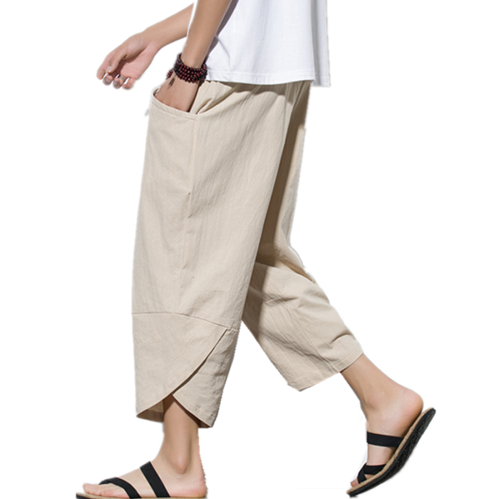Fashion Men's Cotton Linen Breathable Beach Casual Pants
