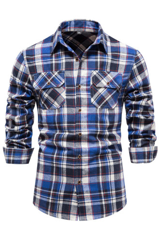 Fashion Pocket Flannel Men's Plaid Long Sleeve Shirt