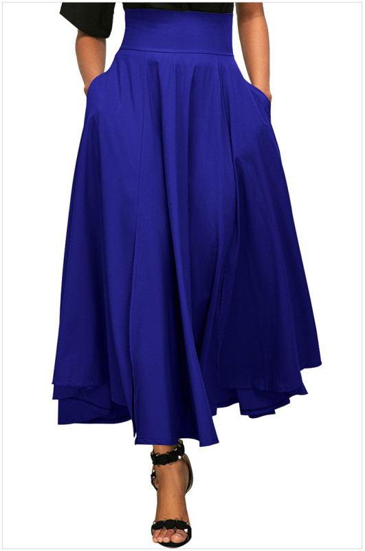 New Women's High Waist Pleated Side Slit Belt Retro Skirt