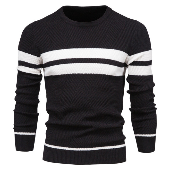 Men's Day Off Striped Colorblock V-Neck Thickened Bottoming Knit Sweater
