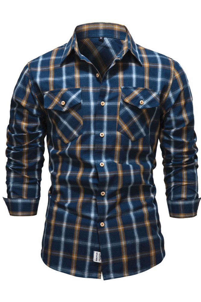 Men's Plaid 100% Cotton Button Business Casual Long Sleeve Shirt
