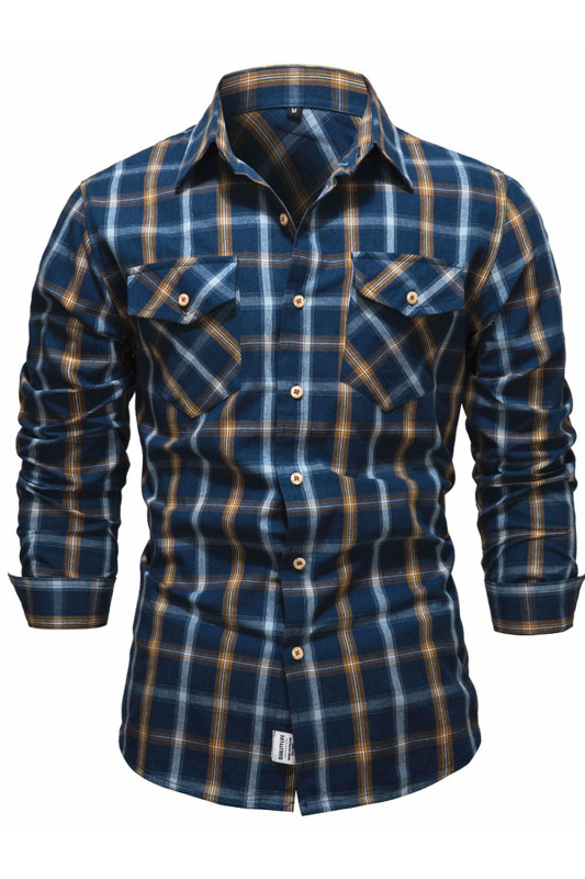 Men's Plaid 100% Cotton Button Business Casual Long Sleeve Shirt