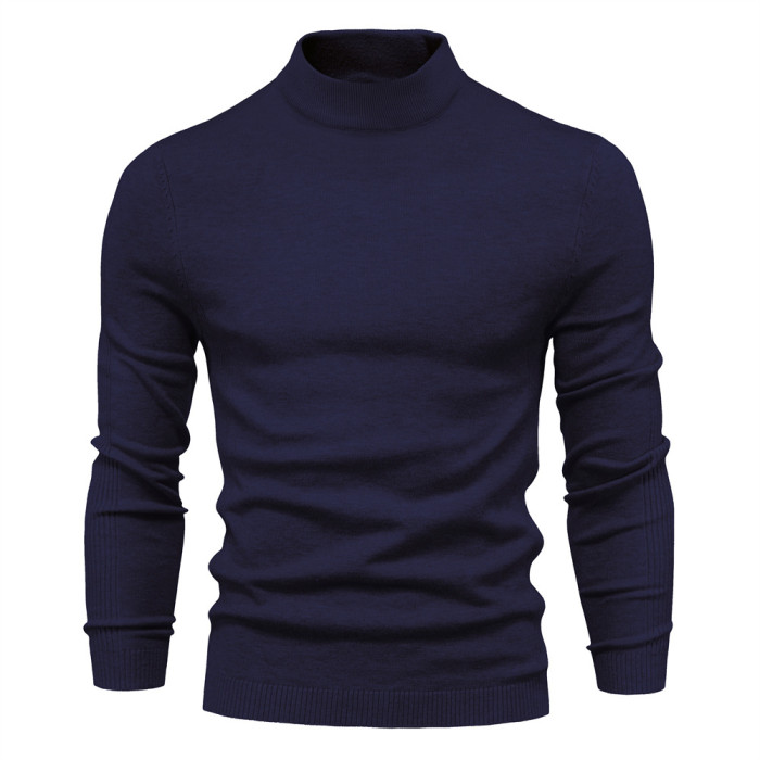 Winter Men's Turtleneck Warm Slim Solid Color Casual  Sweater