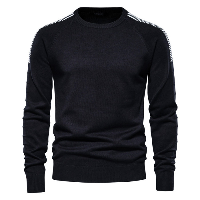 Panel Drop Sleeves Casual O Neck Slim Thermal Men's Knit Sweater