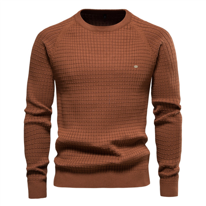 Pure Cotton Solid Color Casual Quality Men's Sweater Knitted
