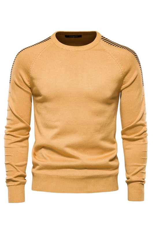 Panel Drop Sleeves Casual O Neck Slim Thermal Men's Knit Sweater