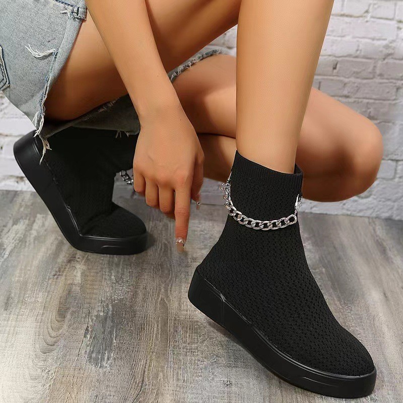 Women Thick Sole Pearl Decor Casual Ankle Boots