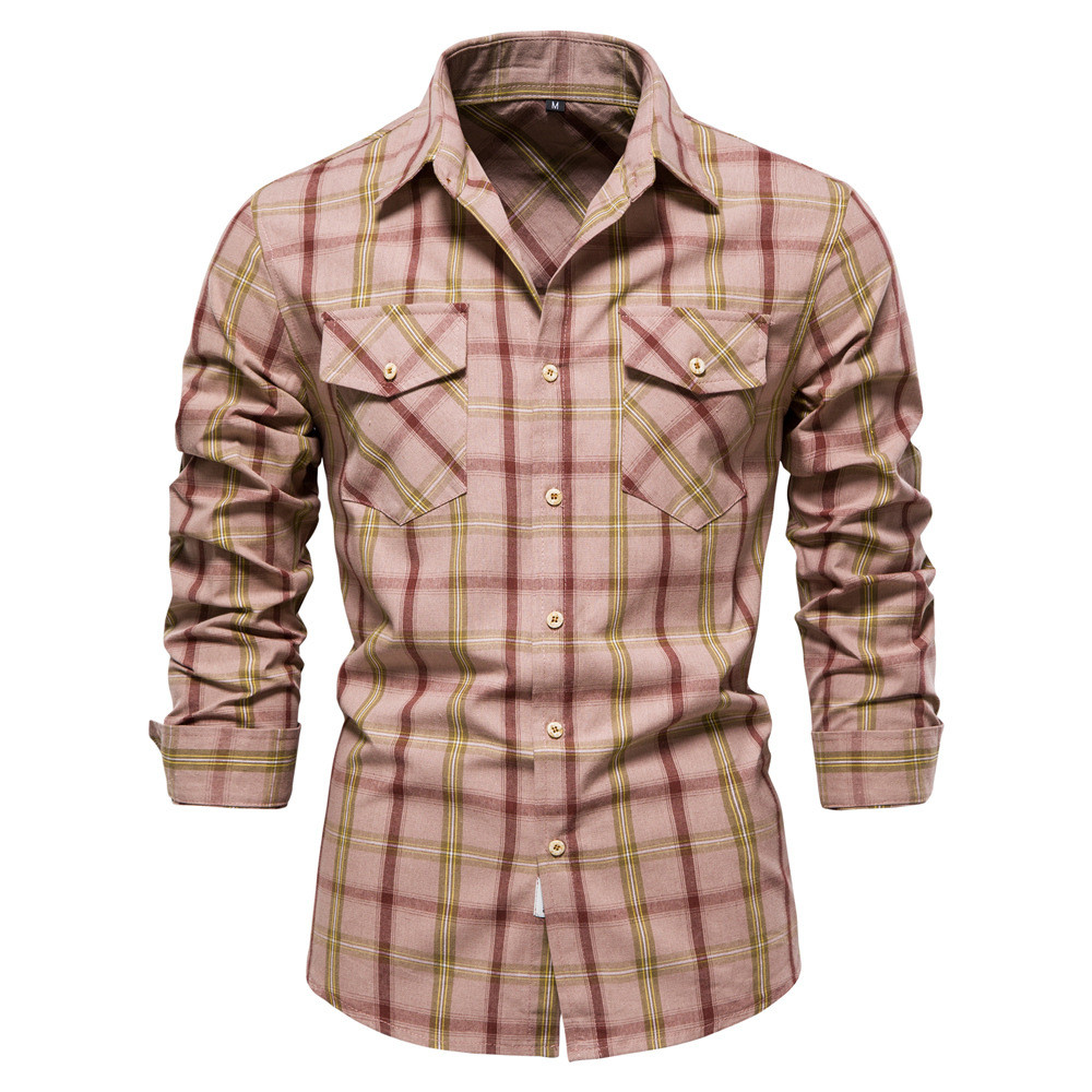 Men's Stylish Casual Long Sleeve Plaid Pocket fit Button Down Shirts