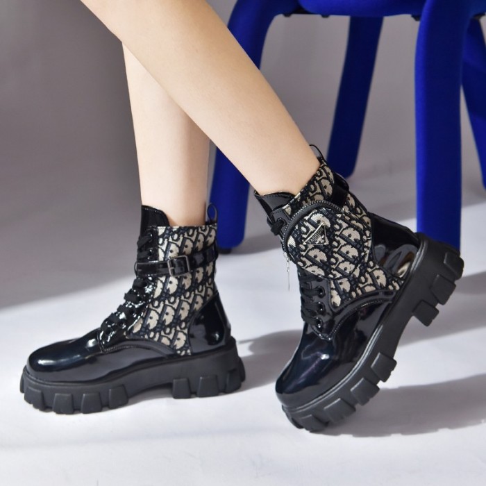 Women's Leather Thick-Soled Lace Up Ankle Boots