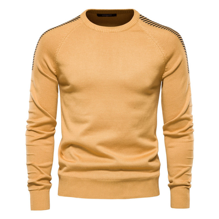 Panel Drop Sleeves Casual O Neck Slim Thermal Men's Knit Sweater