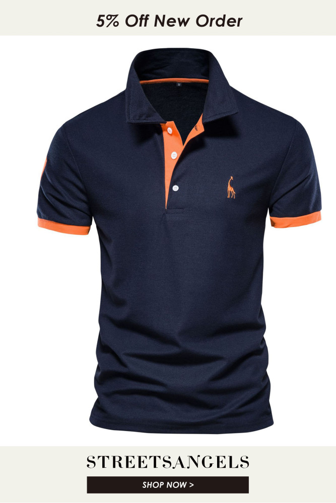 Embroidered 35% Cotton Men's Casual Solid Fashion Polo Shirt