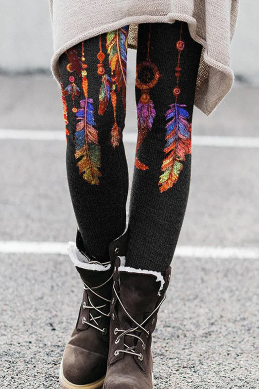 Women's Fashion Brushed Print Slim Fit Slim Boots  Pants