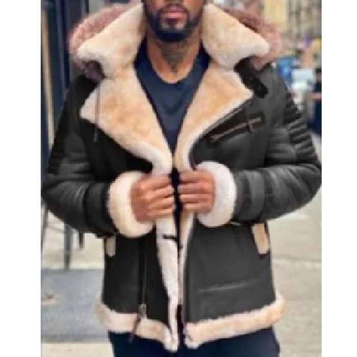 Fashion Solid Color Composite Suede Slim Fit Warm Casual Men's Jacket Outerwear