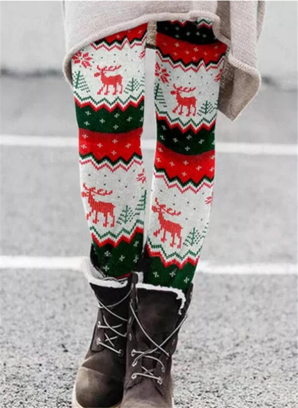Christmas Women Fashion Print Breathable Pattern  Pants