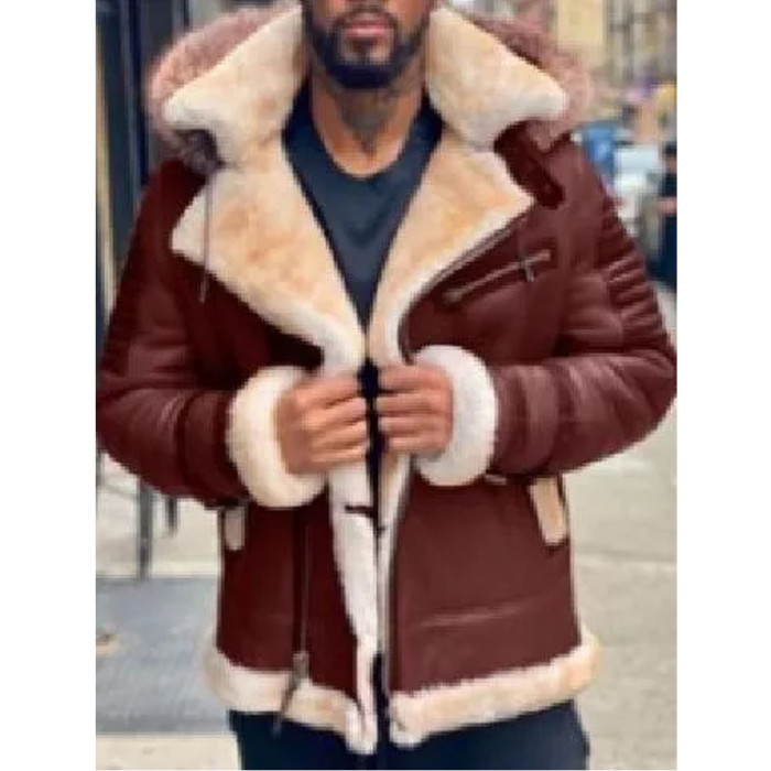 Fashion Solid Color Composite Suede Slim Fit Warm Casual Men's Jacket Outerwear