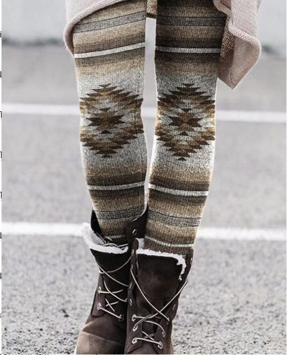 Women's Fashion Brushed Print Slim Fit Slim Boots  Pants