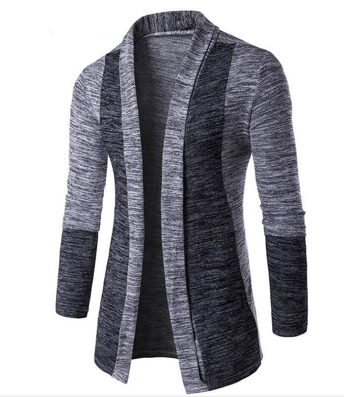 Men's Fashion Slim Long Casual Contrast Knit Cardigan Sweater