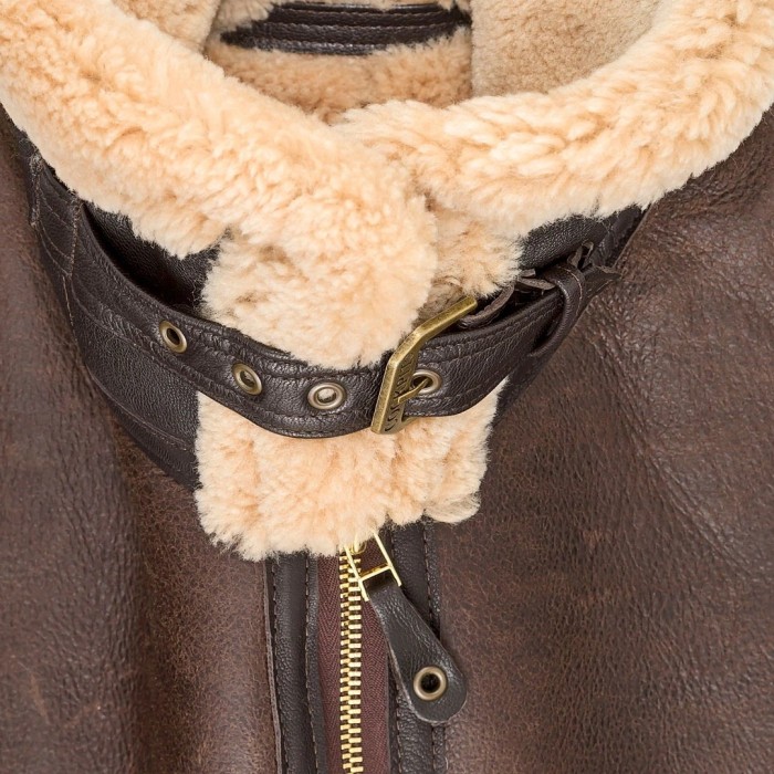 Men's Fur Collar Brown Vintage Wool Thick Warm Fleece Bomber Jacket Outerwear