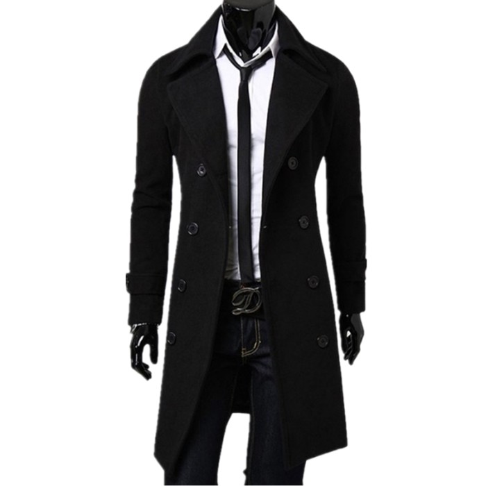 Men's Fashion Casual Slim Double Breasted Solid Color Trench Coat Outerwear