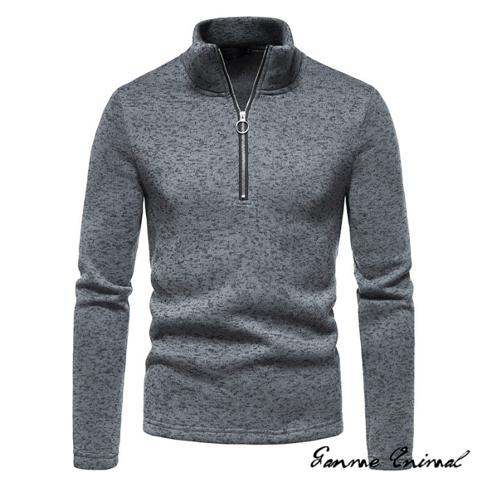 Autumn Men's Zip Sweater Solid Color Turtleneck Sweatshirt
