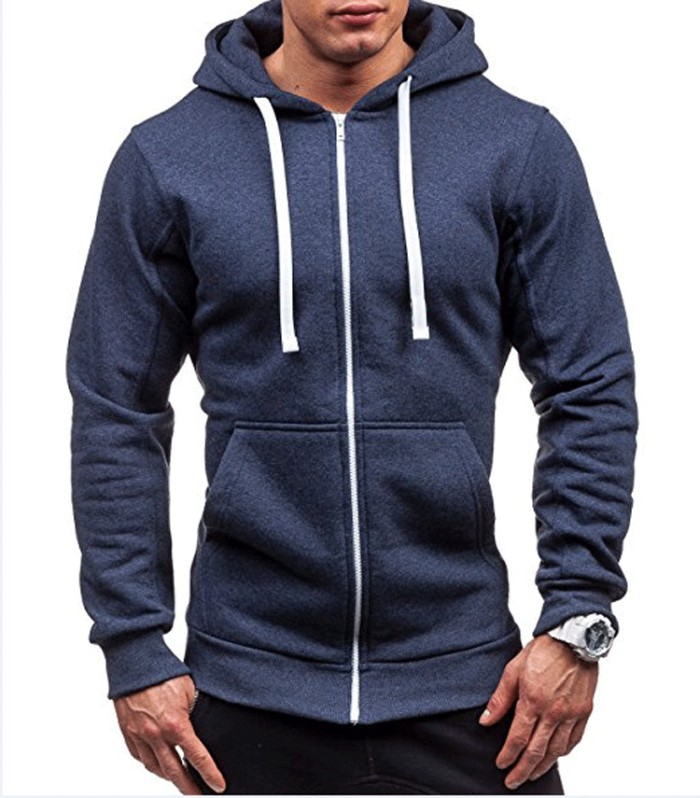 Fashion Men's Sports Zip Jacket Cotton Solid Hoodie Sweatshirts