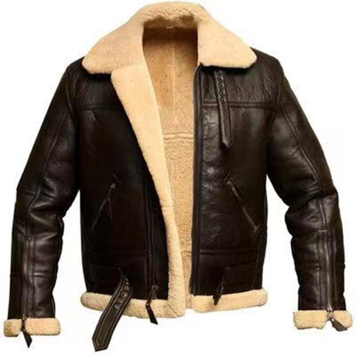 PU Jacket Faux Sheepskin Turnover Thick Collar Casual Men's Jacket Outerwear
