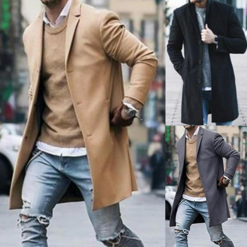 Men's Fashion Winter Solid Color Long Sleeve Casual Woolen Coat