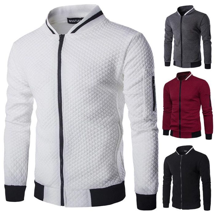 Men's Cotton Casual Sports Zipper Stand Collar Fashion Baseball Jacket
