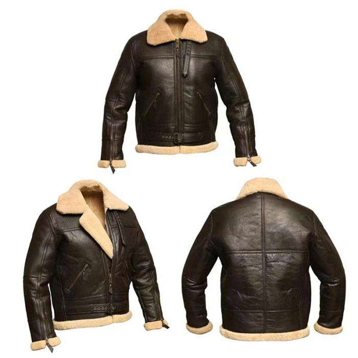 PU Jacket Faux Sheepskin Turnover Thick Collar Casual Men's Jacket Outerwear