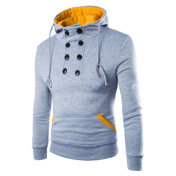 Men's Fashion Double Breasted Sport Slim Fit Brushed Hooded Sweatshirt