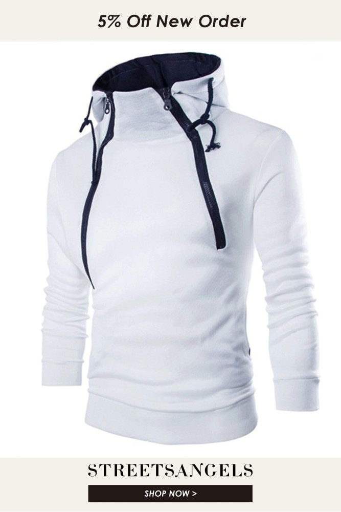 Men's Fashion Retro Long Sleeve Double Zip Sports Casual Hoodie