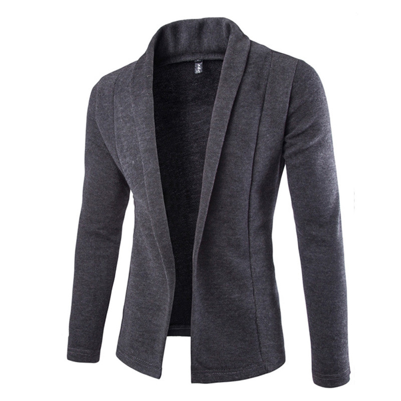 Men's Solid Color Cardigan Long Sleeve Casual Slim Sweater Knit