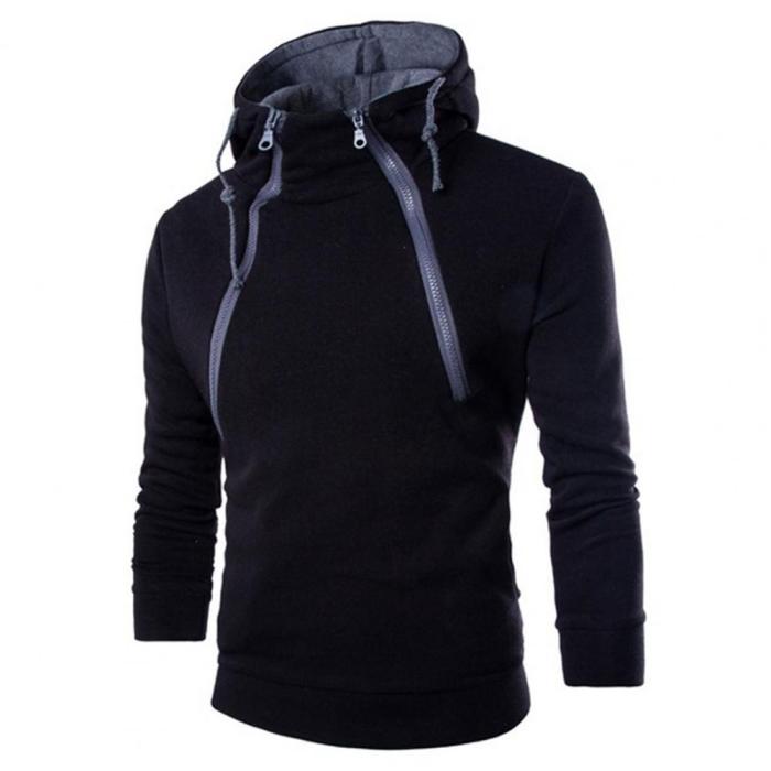 Men's Fashion Retro Long Sleeve Double Zip Sports Casual Hoodie