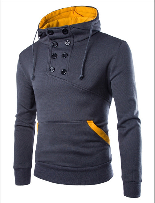 Men's Fashion Double Breasted Sport Slim Fit Brushed Hooded Sweatshirt