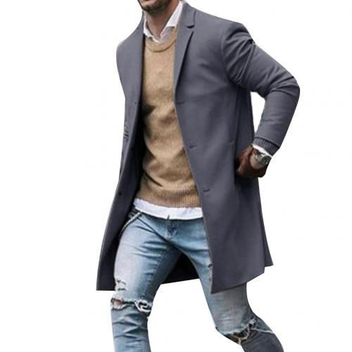 Men's Fashion Winter Solid Color Long Sleeve Casual Woolen Coat