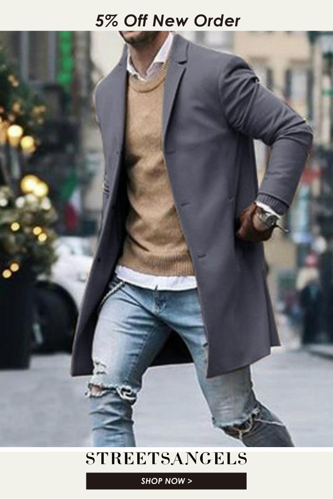 Men's Fashion Winter Solid Color Long Sleeve Casual Woolen Coat