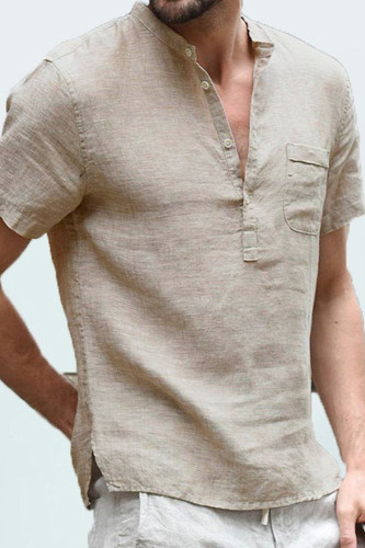 Men's Short Sleeve Cotton Linen Breathable Solid Color Casual T-Shirt