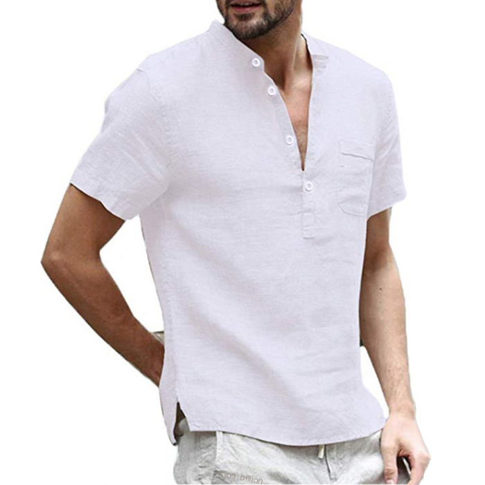 Men's Short Sleeve Cotton Linen Breathable Solid Color Casual T-Shirt