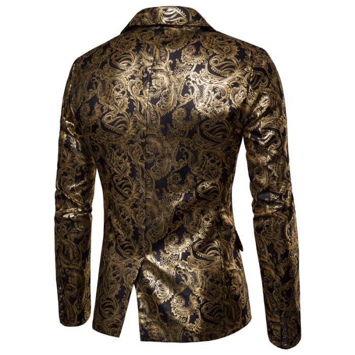 Men's Fashion Gold Floral Business Casual Blazer Outerwear