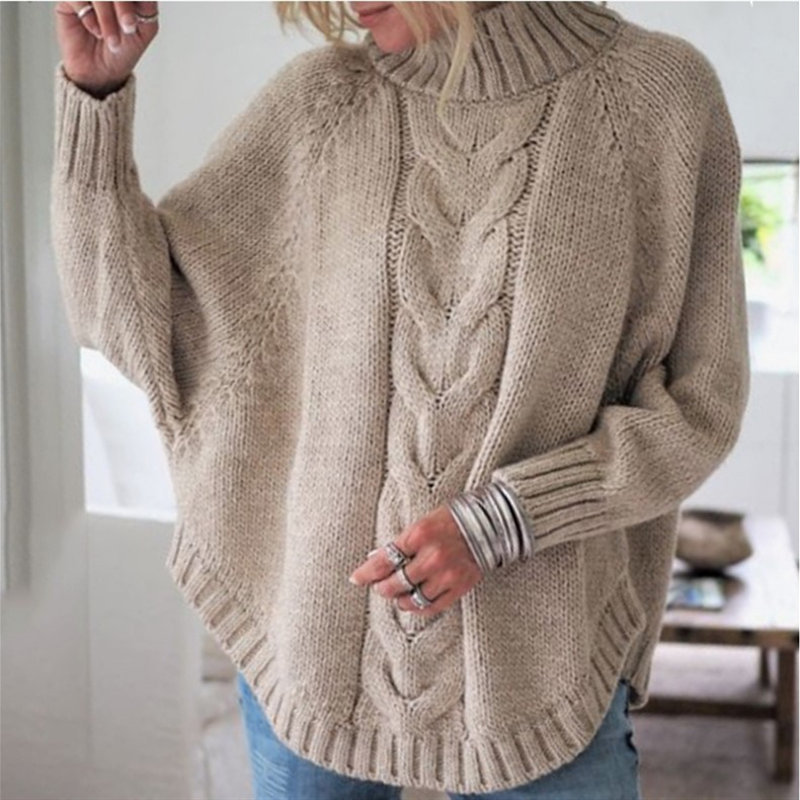 Fashion High Neck Long Sleeve Solid Color Asymmetric Fashion Sweater