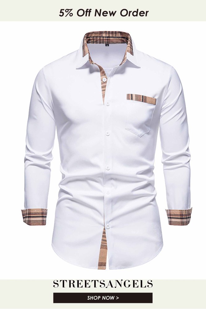 Men's Casual Long Sleeve Formal Check Collar Button Down Shirt