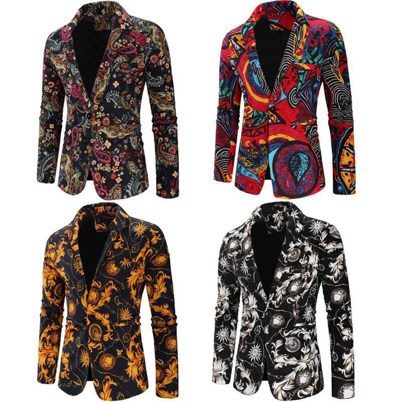 Fashion Retro Men's Slim Print Loose Casual Blazer Outerwear